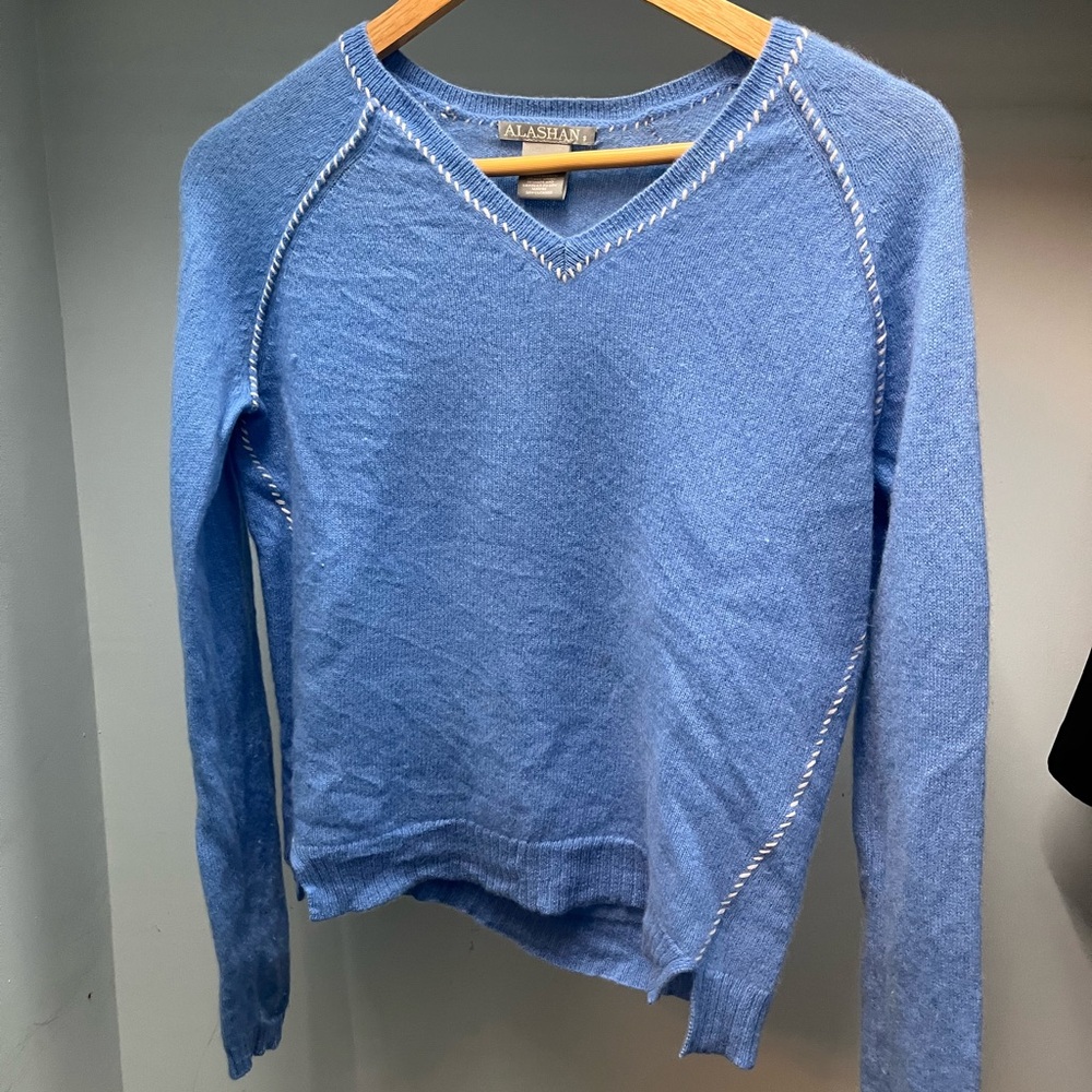 Bloomingdale's Light Blue V-Neck Sweater